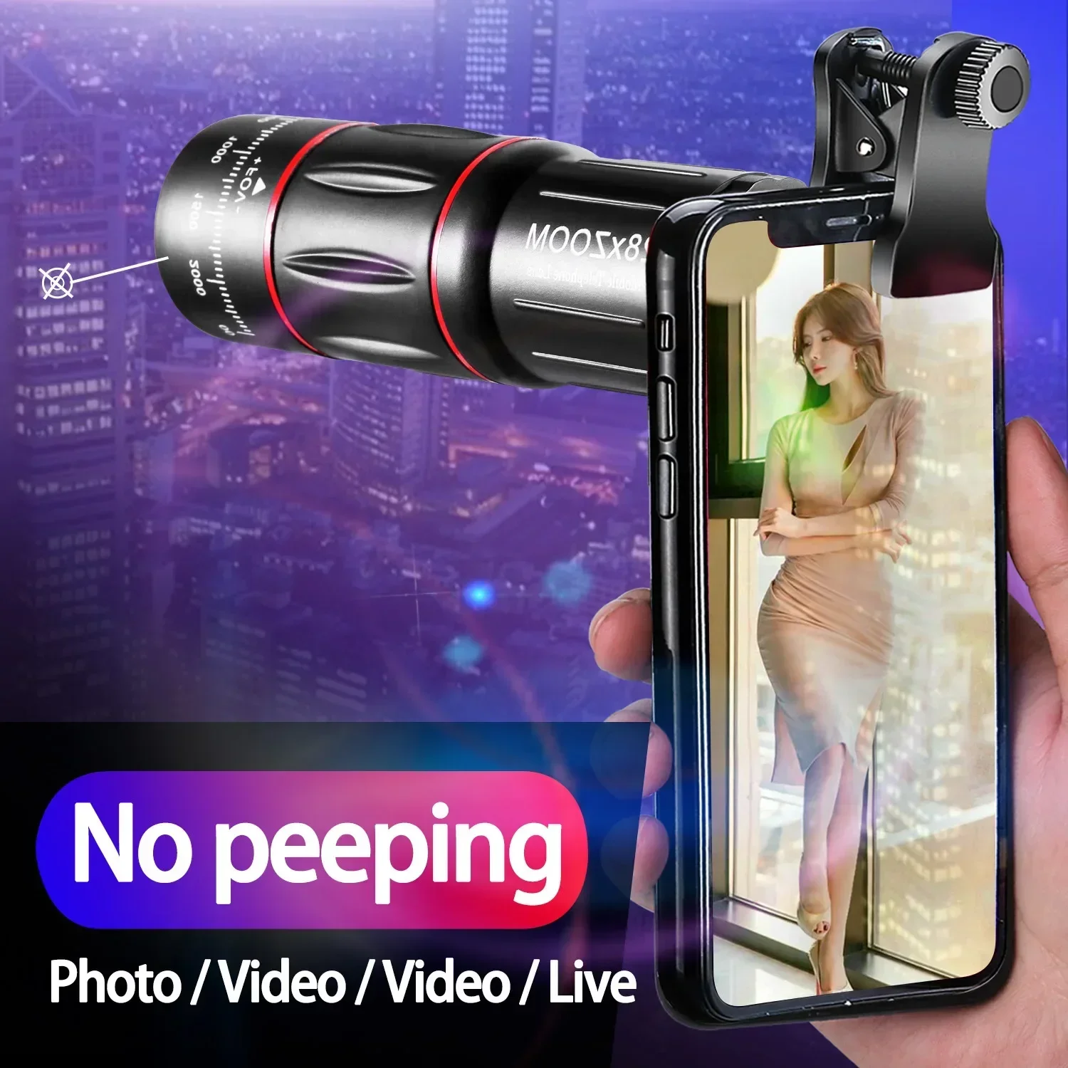 

18/28/36X Mobile Phone Lens,Clip-On Zoom Monocular Telescope,HD Telephoto Lens for Concerts,Camping, Hunting and Outdoor Sports