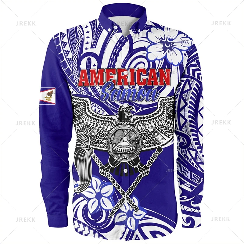 

Small Size Vintage 3D American Samoa Emblem Printed Long Sleeve Shirts Men Samoa Tribal Patterns Graphic Lapel Blouse Clothing