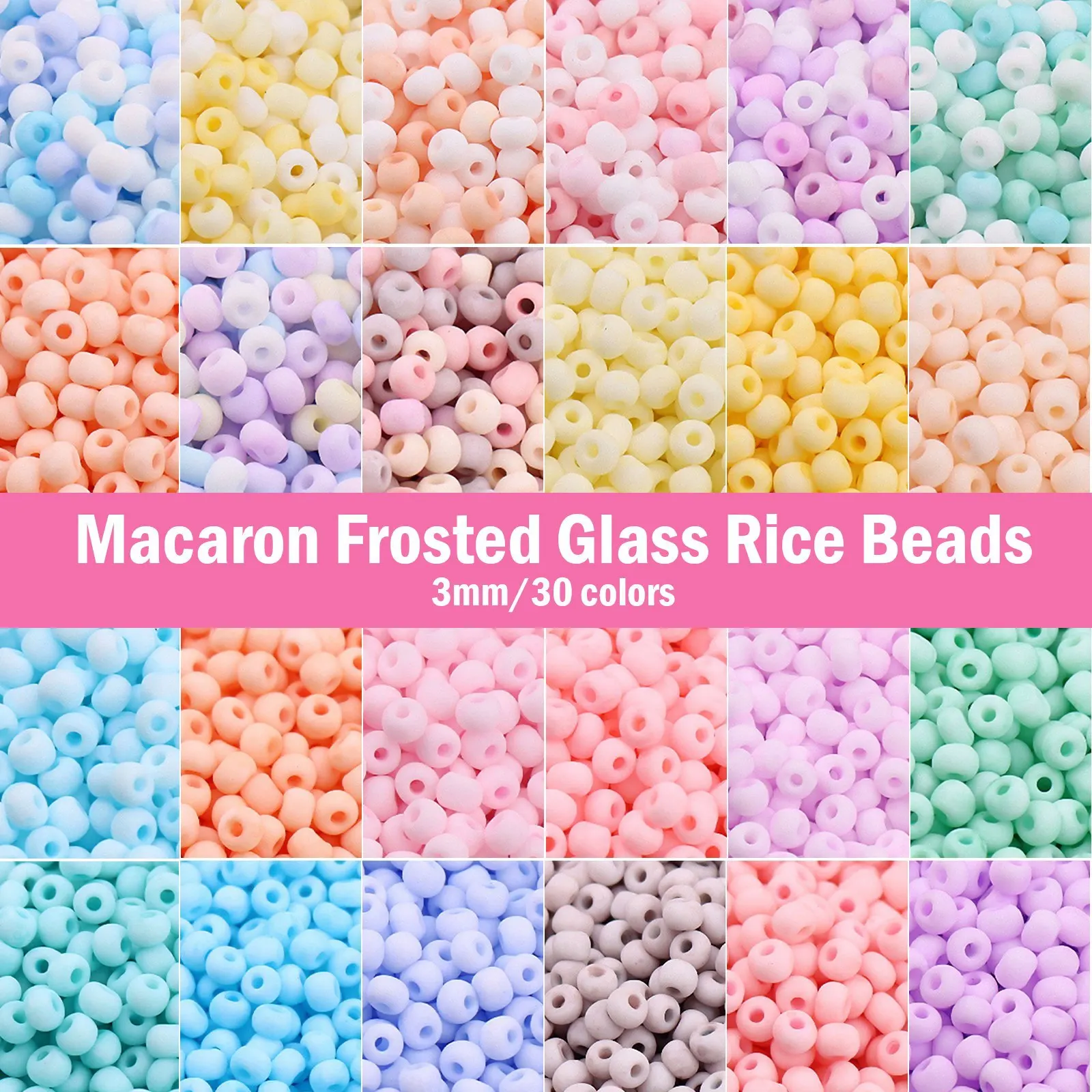 330pcs DIY Findings Candy Coloured Rice Beads 10g Macaron Frosted Beads 3mm Glass Rice Beads Accessories Jewelry Components