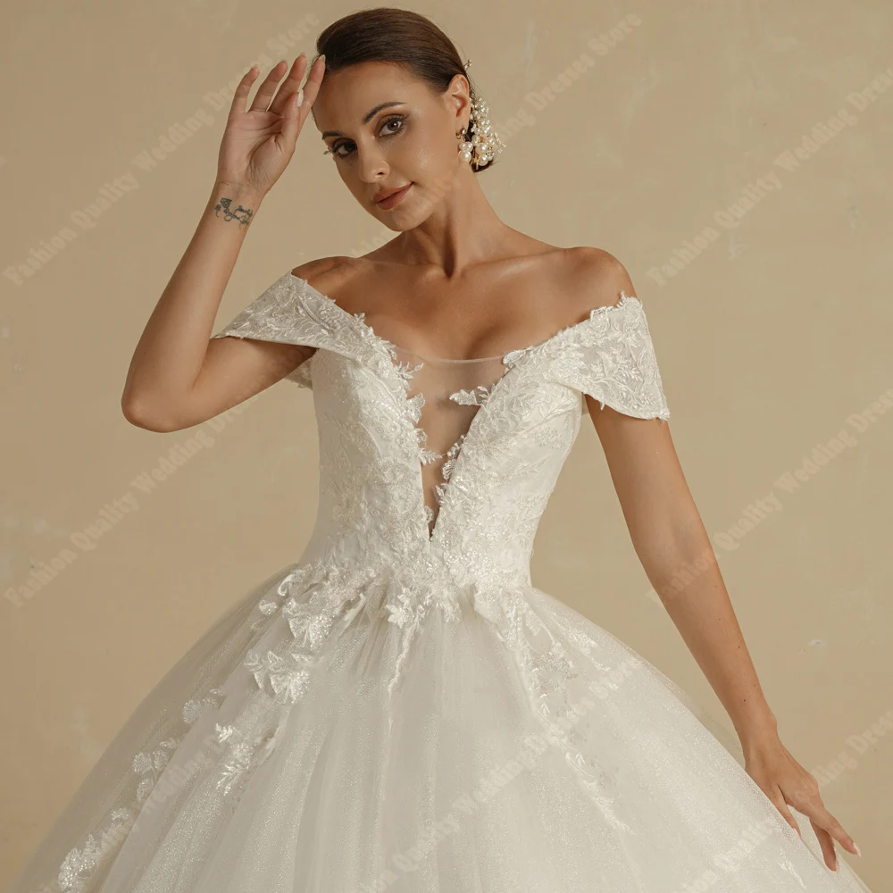 Fashion Off The Shoulder Women Wedding Dresses Quality Tulle A-Line Bridal Robes Mopping Length Princess Vestidos De Novia 2024