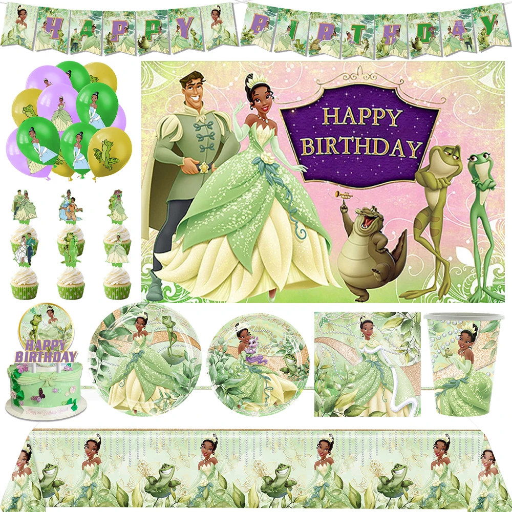 

The Princess And The Frog Tiana Princess Birthday Party Disposable Tableware Balloon Background Decor Cake Topper Party Supplies