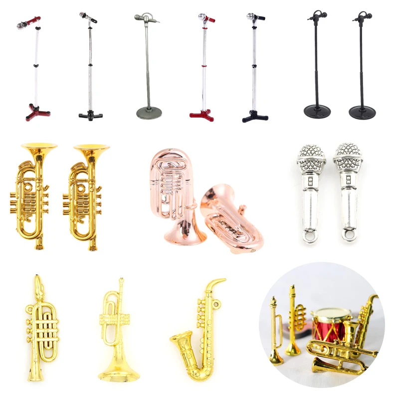 New Arrival 1Set Cute Mini Metal Microphone, Doll Musical Instrument Model 1:12 Dollhouse Miniature Furniture Accessories