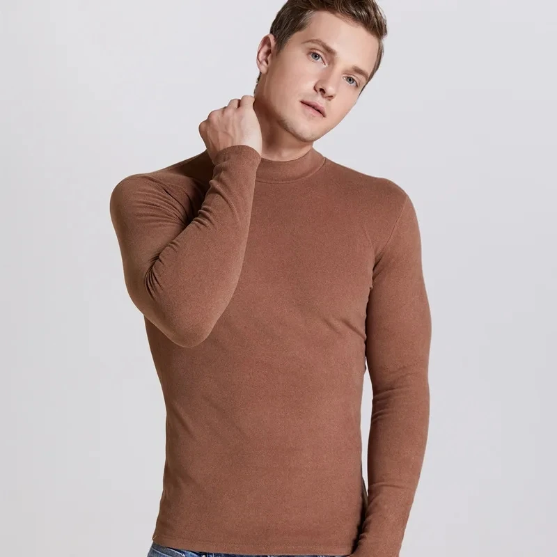 Men's Solid Color Turtleneck T-Shirt Spring Casual Long Sleeve Basic Bottoming Shirt Fashion Solid Color Slim-Fit Tops Plus Size
