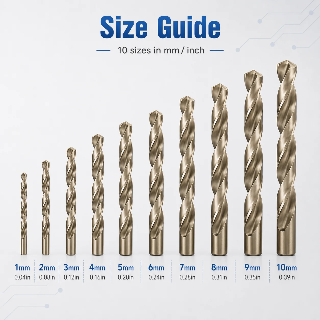 10Pcs Metric Titanium HSS Twist Drill Bit Set 1-10mm Multipurpose Drill Bits with Portable Size Marked Metal Storage Case for Wo