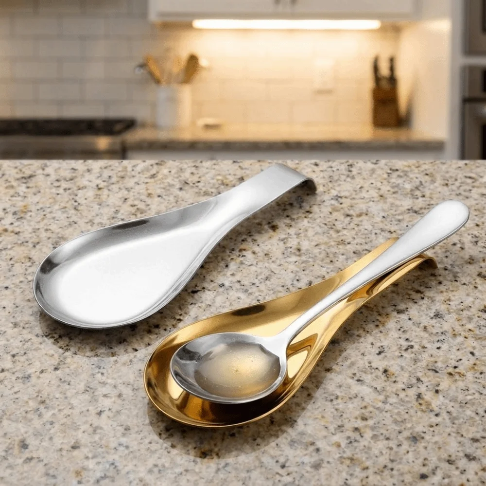 Non Slip Stainless Steel Spoon Rest Heat-Resistant Stable Spatula Holder Scoop Rack Cooking Serving Spoon Tray Dinning Table