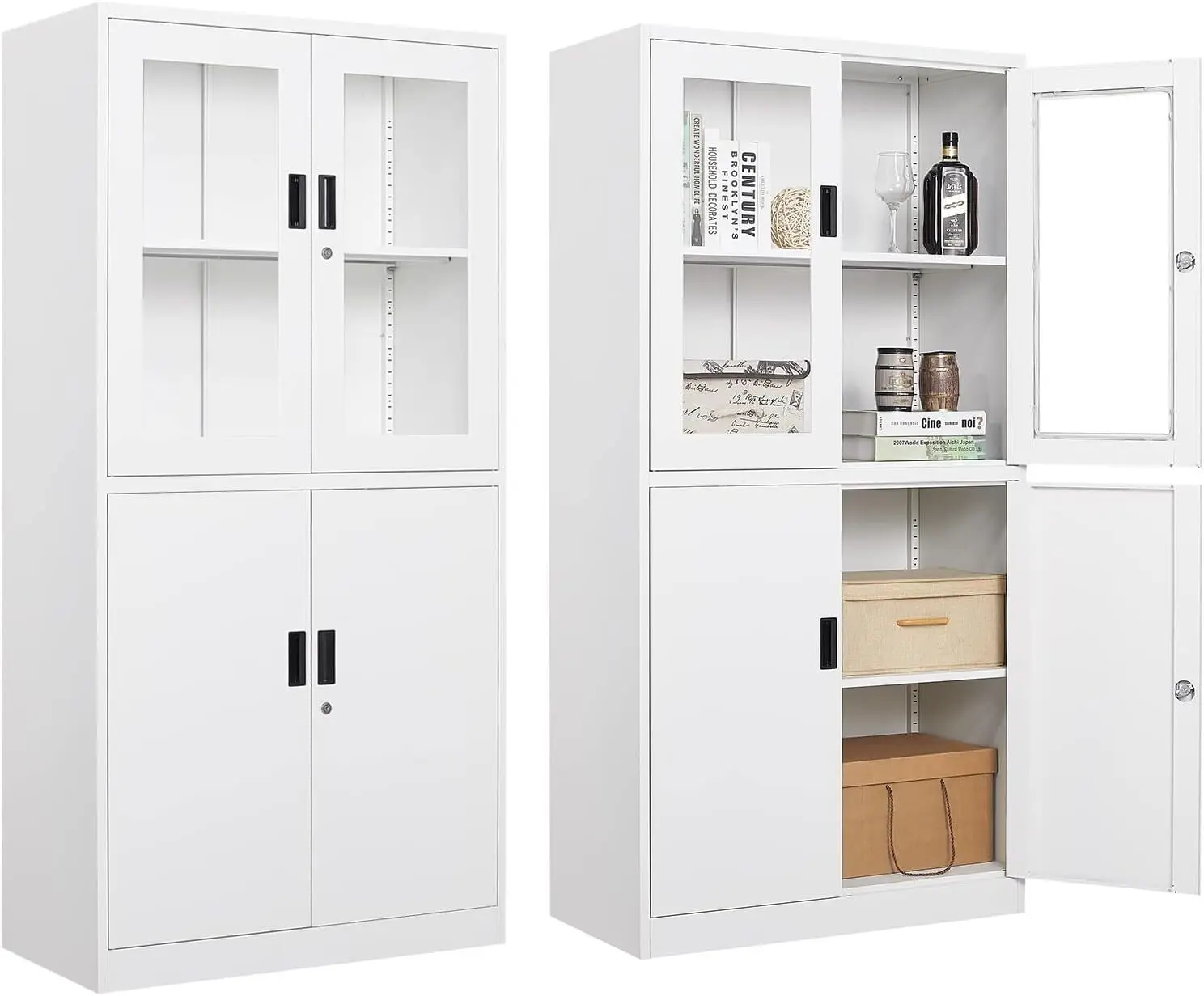 Metal Glass Display Cabinet Curio Cabinet with Doors and Adjustable shelves