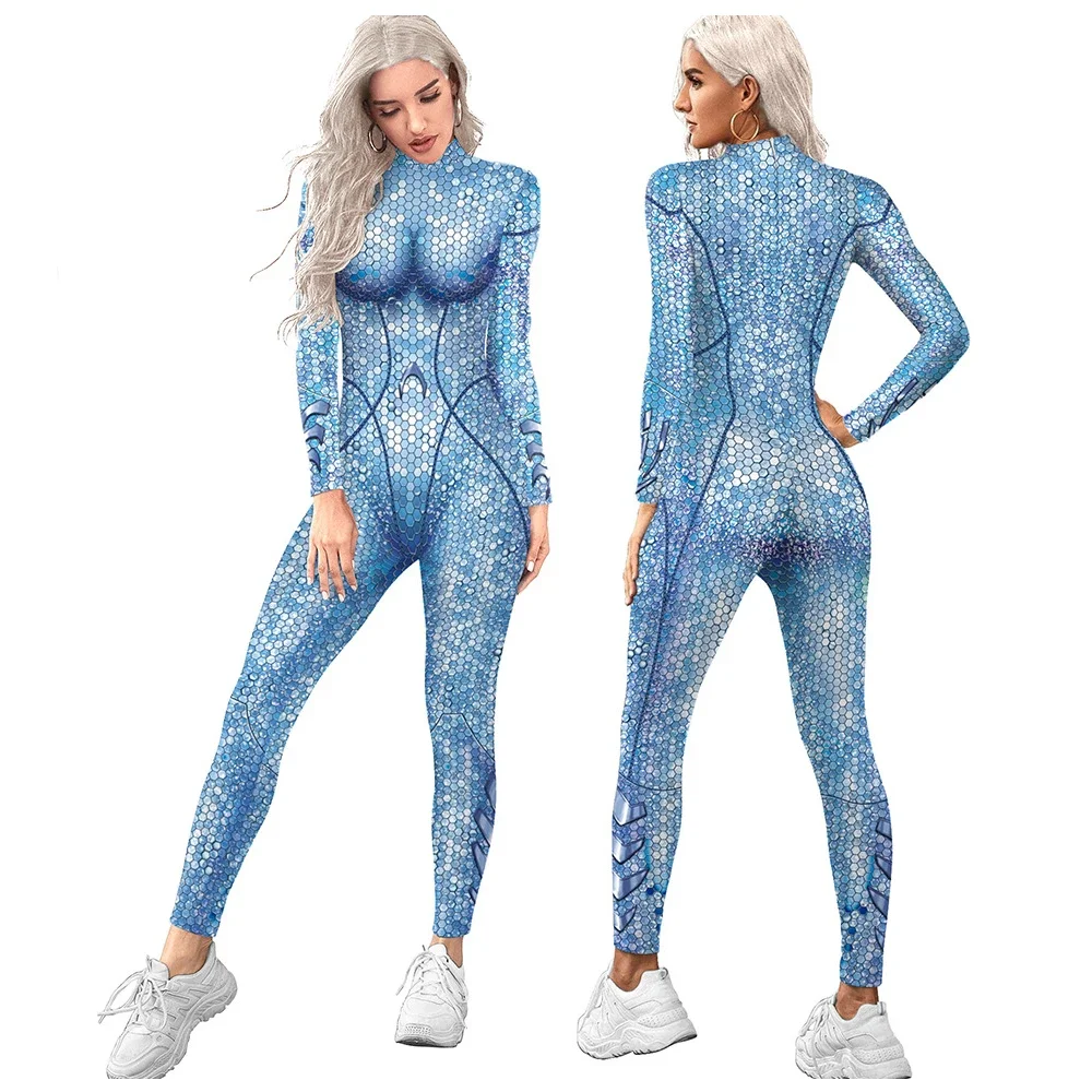 

Halloween Costumes Sequins Pattern Cosplay Queen of The Sea Mermaid Costume Sexy Jumpsuit Adult Carnival Party Bodysuit