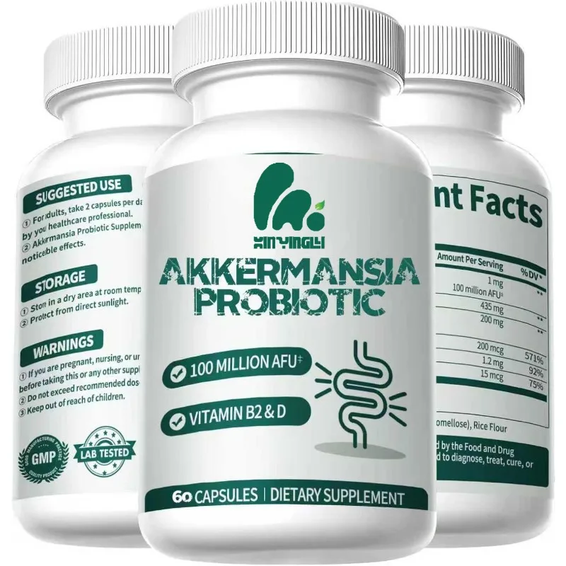 

Пробиотики Аккермансия, содержащие витамин B2 D, инулин цикория и зеленый чай, 100 миллионов КОЕ, 60 капсул.