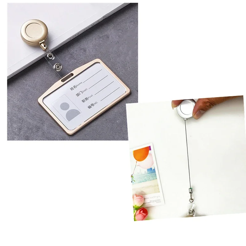 Aluminum Alloy Card Holder Retractable Badge Reel Employee Staff Name ID Work Card Holder Business Supplies