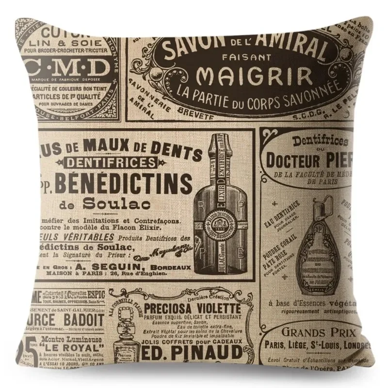 Vintage Style Pillow Case Decor Old English Newspaper Printed Cushion Cover Polyester Pillowcase for Sofa Home Car 45*45cm