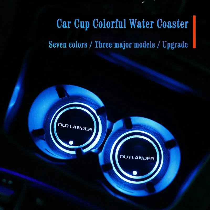 

2Pc Luminous Car Water Cup Coaster Holder 7 Colorful Led Atmosphere Light USB Charging For Mitsubishi Outlander Auto Accessories