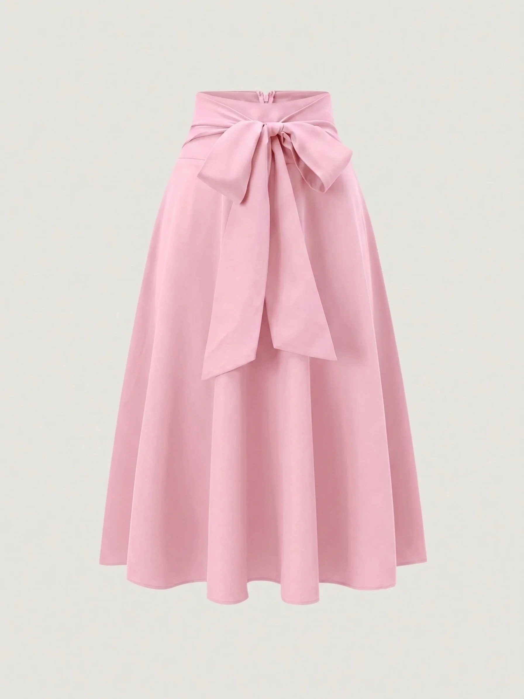 Women's Elegant Long Skirt Casual Comfortable Zipper Strap Bow Solid Color Half Skirt