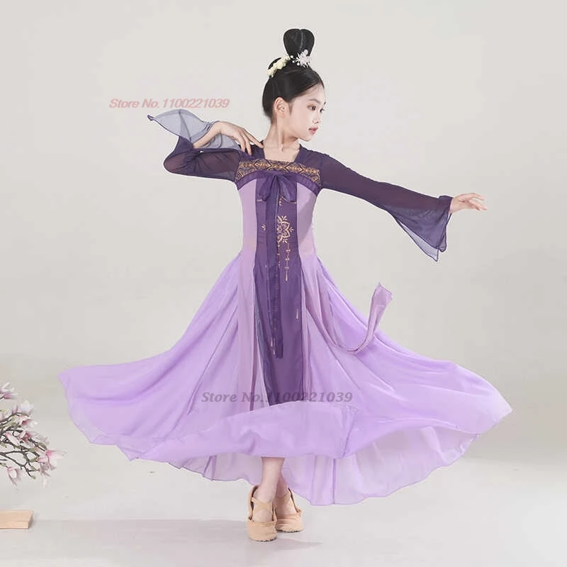 2025年中国風ヴィンテージ民族舞踊衣装花柄メッシュ漢服トップス+スカートセット伝統舞台公演ダンス妖精ドレス