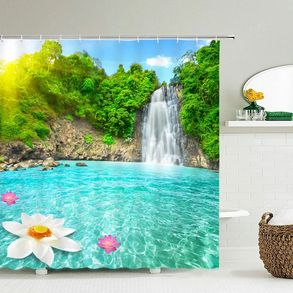 Bathroom shower curtain 3D nature forest landscape print polyester waterproof curtain home decoration curtain with hook 180x200