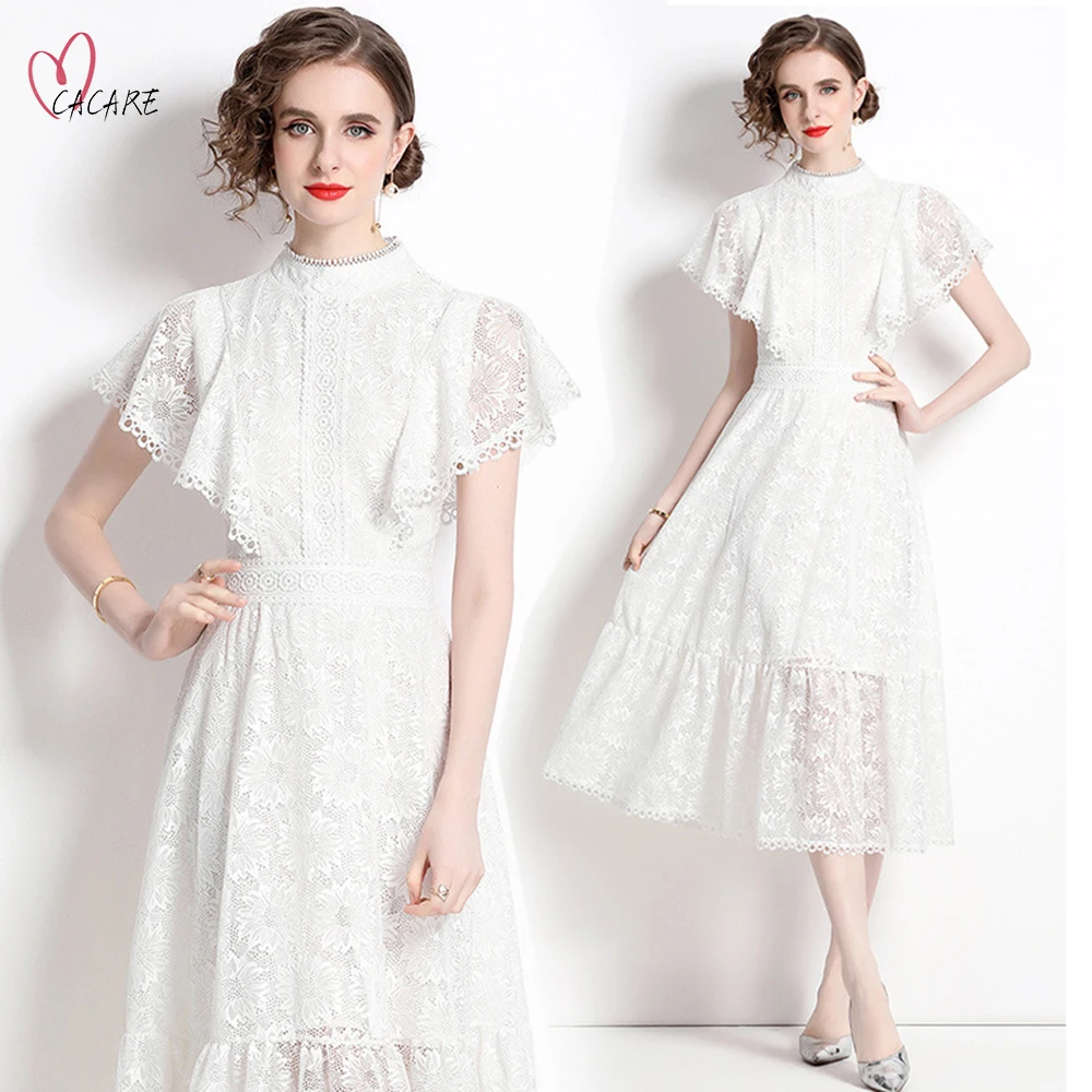 

CACARE Elegant Womens Lace Party Dresses 2023 One Piece White Evening Dress Woman Female Clothing formal Occasion Dresses F0464