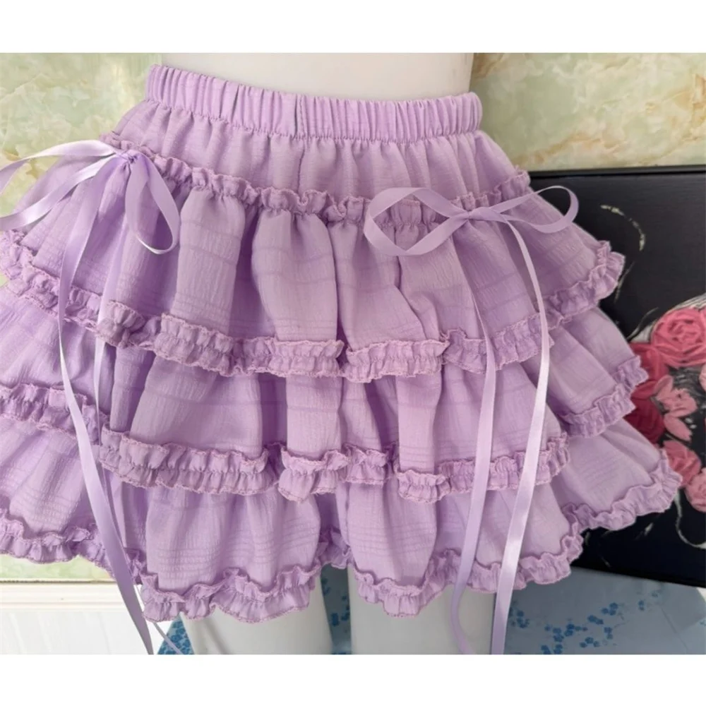 Women's Skirt Summer 2026 New Vintage Female Bottoms Korean Fashion Skirt Shorts Woman Clothing Purple Mini Skirt Sweet Cute Bow