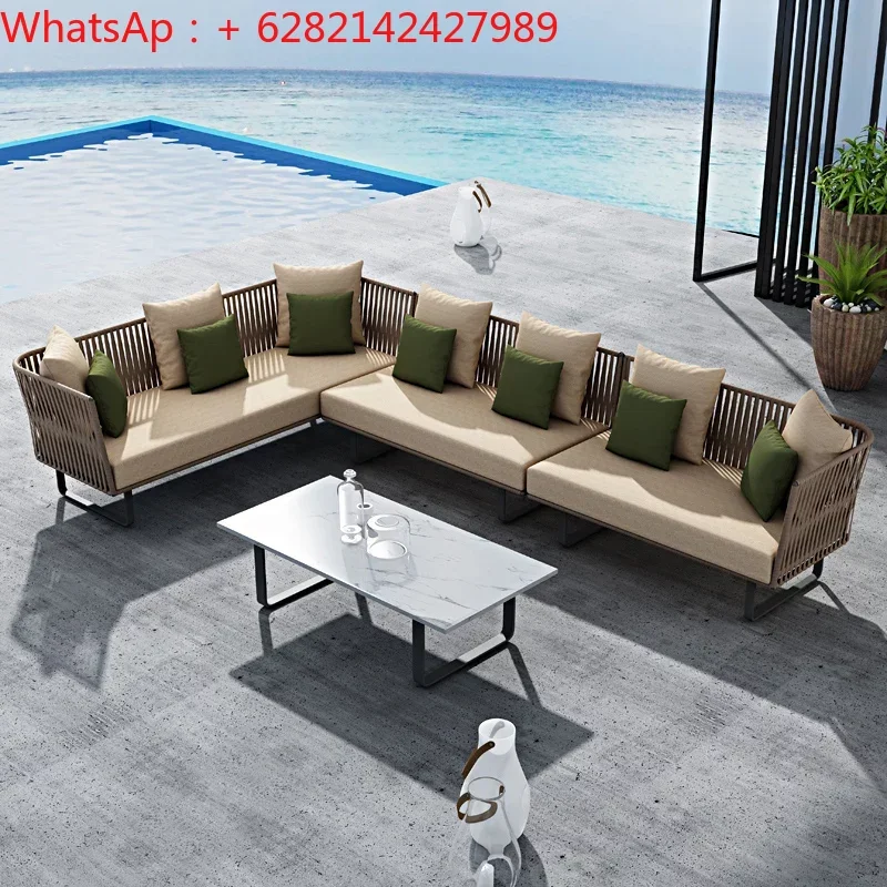 

Outdoor rattan sofa sun proof and waterproof courtyard garden leisure card seat combination terrace three person outdoor sofa