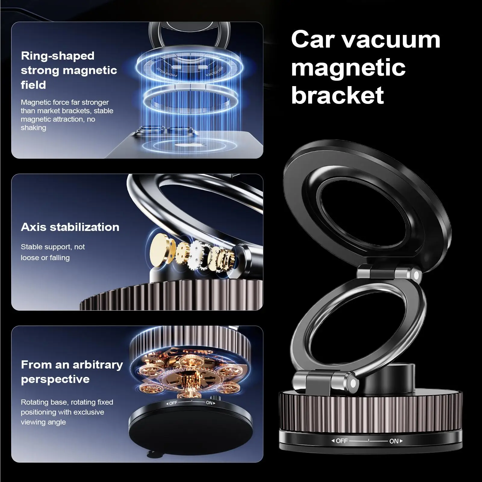 

Car Mount Vacuum Magnetic Holder 360 Degree Rotatable Car Phone Holder Foldable Strong Suction Stand For Car Gym Driving