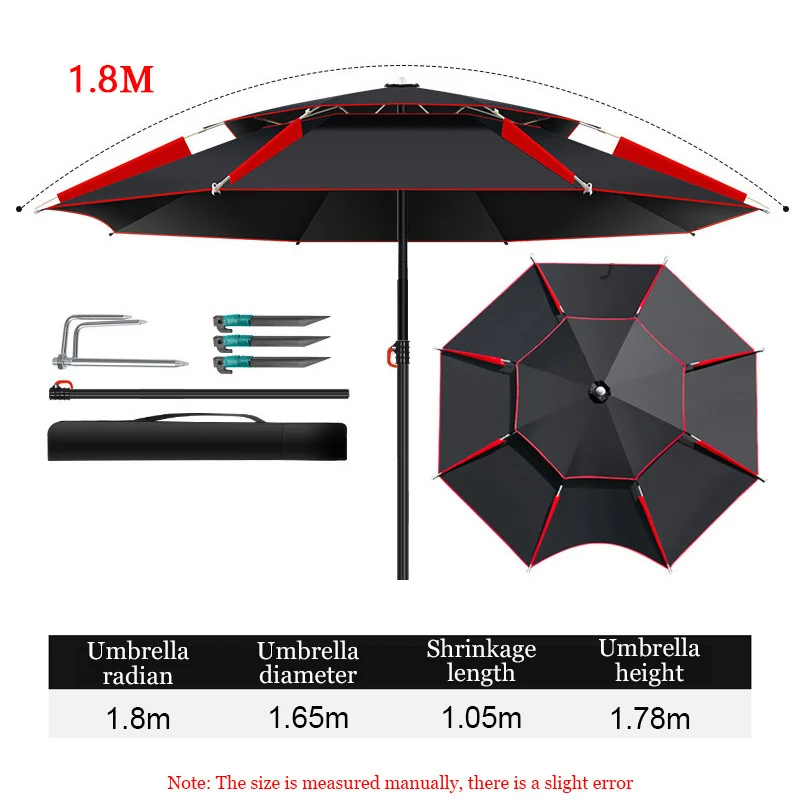 Fishing Umbrella for 1-2 Persons Outdoor Camping Fishing Sun Protection Rainproof Portable 1.8M Arc Big Umbrella 360° Adjustable