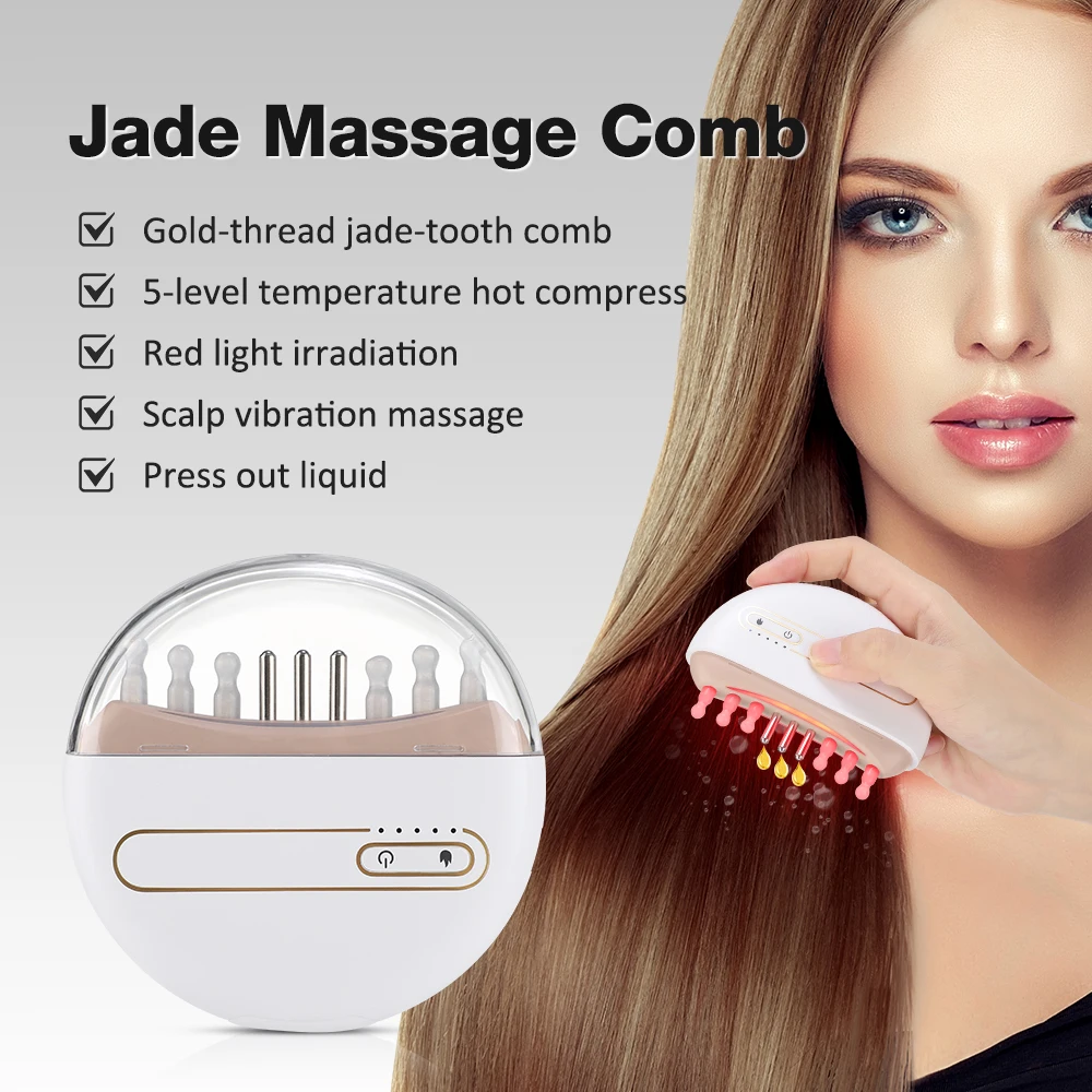 Jade Massage Comb Electric Head Scalp Massager Vibration Hot Compress Medicine Liquid Oil Applicator Hair Growth Comb Hair Care