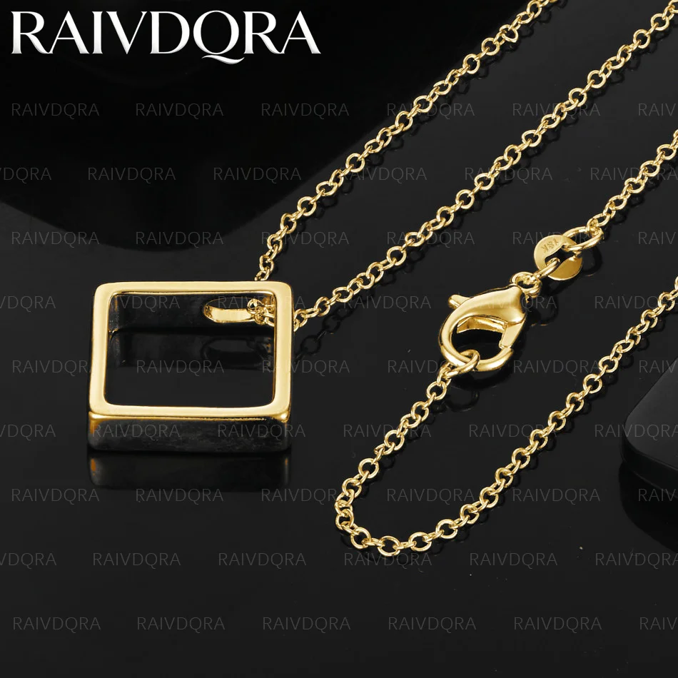 18K Gold Plated Square Pendant Necklace For Women Men Charm Trend Birthday Gifts Fashion Party