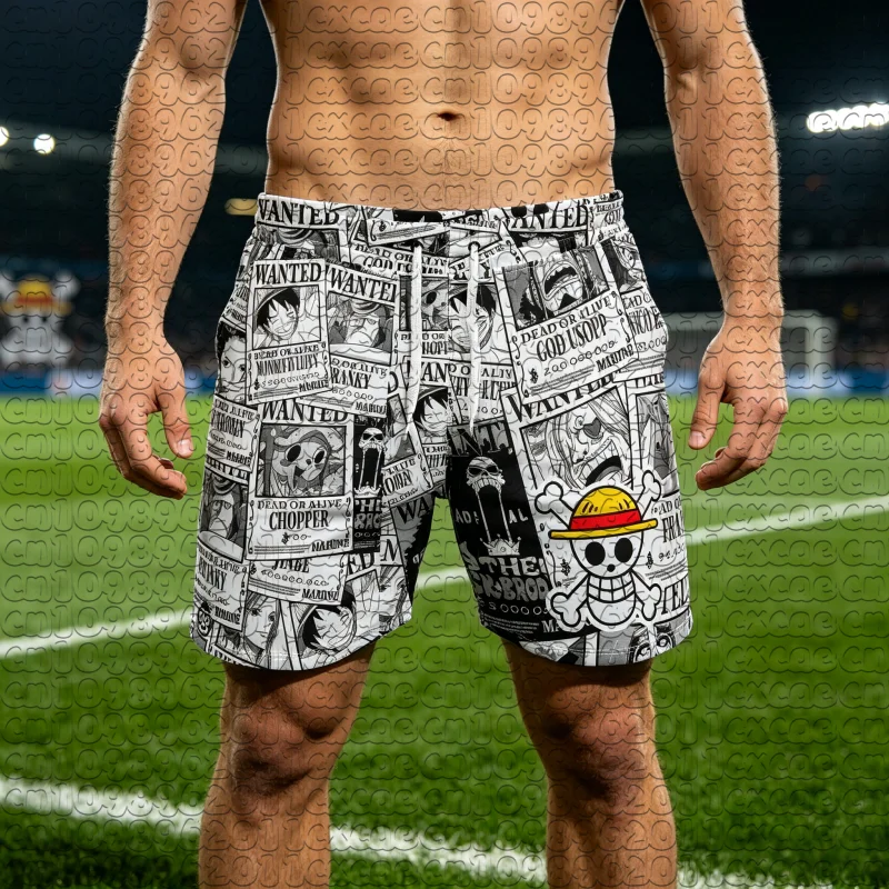 Summer New Manga Basketball Shorts One Piece Wanted Print Unisex Quick Dry Drawstring Anime Sports Beach Shorts Men Women Y2k