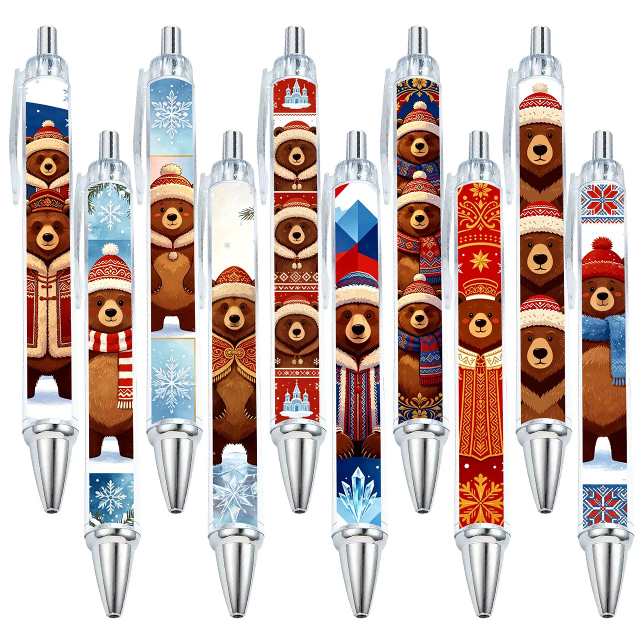 10 pieces / 16 pieces Creative Brown Bear Pattern Round Beads Winter Theme Roll Paper Round Beads Pen - Office Gift Pen