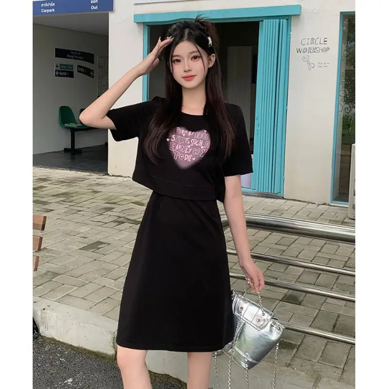 Vestido de cuello redondo con estampado en forma de corazón para mujer, talla grande, hermana gordito, vestido adelgazante reductor de edad dulce, moda de verano