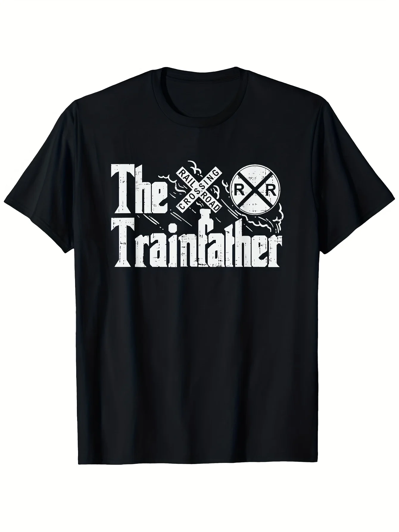 2026 Men's Heavyweight 100% Cotton Railroad T-Shirt - THE TRAINMASTER Vintage Graphic Tee with Locomotive, Railroad Crossing Sig