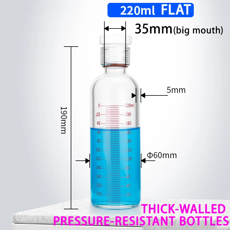 220-1000ml thick-walled pressure-resistant bottle with flat bottom screw-top glass colorimetric tube with graduated PTFE stopper