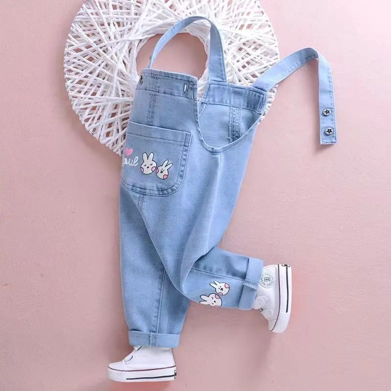 Kids Baby Denim Strap Pants Spring And Autumn Boys And Girls Thin Cute Cute Children\'s Fashionable Baby Soft Denim Pants