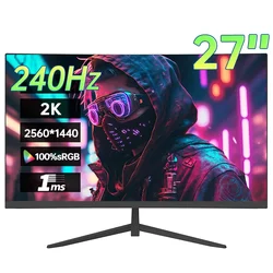 Moniteur de bureau 27 pouces 2K 240Hz, 2560x1440 HDR 100% SRGB, 1ms, affichage d'ordinateur de jeu libre, IPS VA incurvé, écran droit HDMI/DP