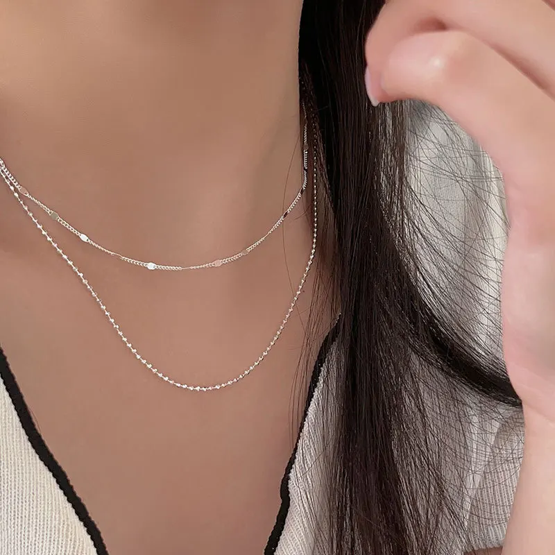 925 Sterling Silver Multiple Options Necklace Simple Geometric Beads Choker Shiny Delicate Collarbone Chain Women Fine Jewelry