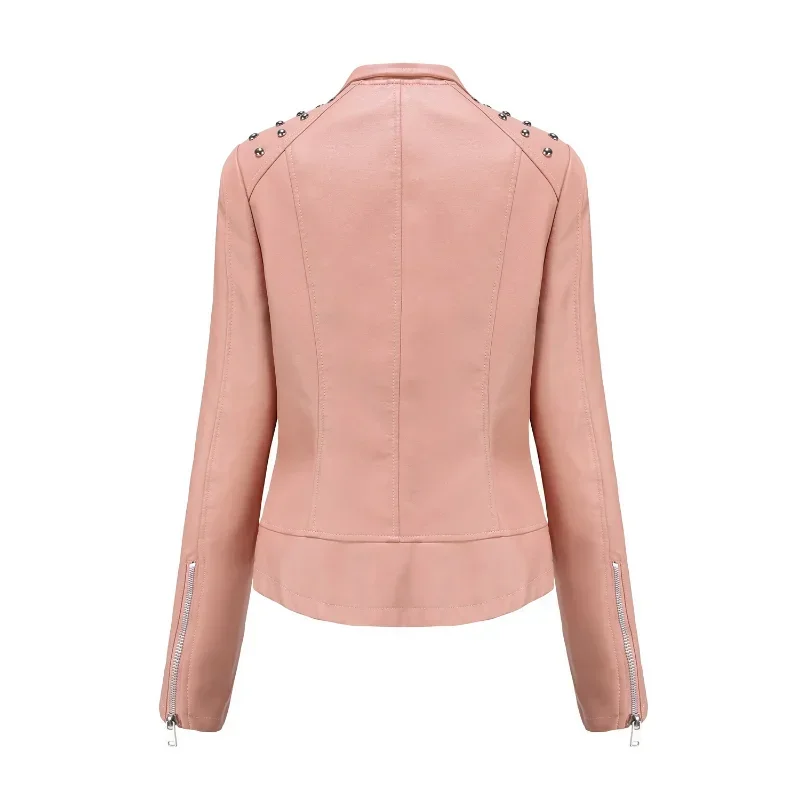 BTQWFD Female Clothing Jackets Women\'s PU Leather Rivet Coats Zipper Ladies Spring Autumn Motor Biker Tops With Pocket 2024 New