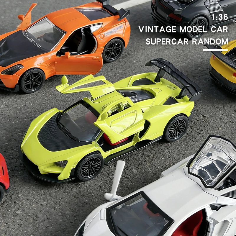 1:36 Random Alloy Vintage Diecast Supercar Hypercar Model Classic Pull Back Miniature Vehicle Replica For Collection Gift