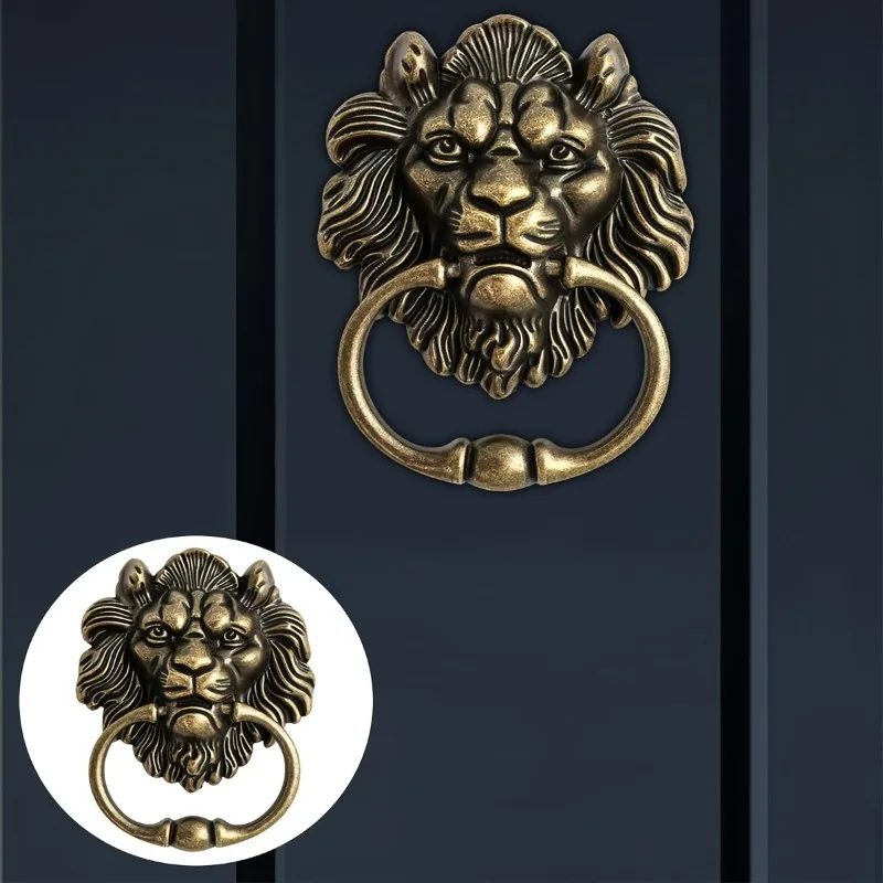 Lion Head Door Knocker,Antique Bronze Lion Door Handle,Classical Lion Head Knocker Decorative Front Door Knocker Pull Door Ring