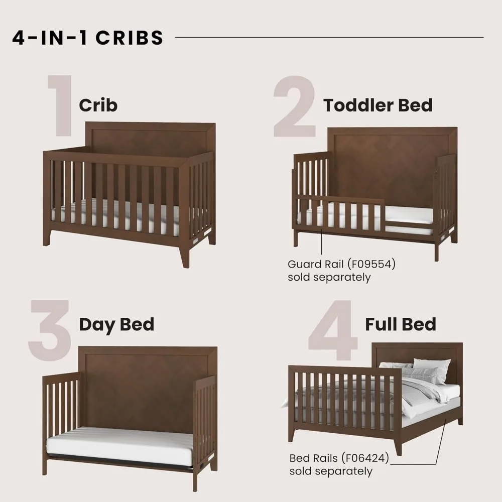 Child Craft Kieran 4-in-1 Convertible Crib, Baby Crib Converts To Day Bed, Toddler Bed and Full Size Bed