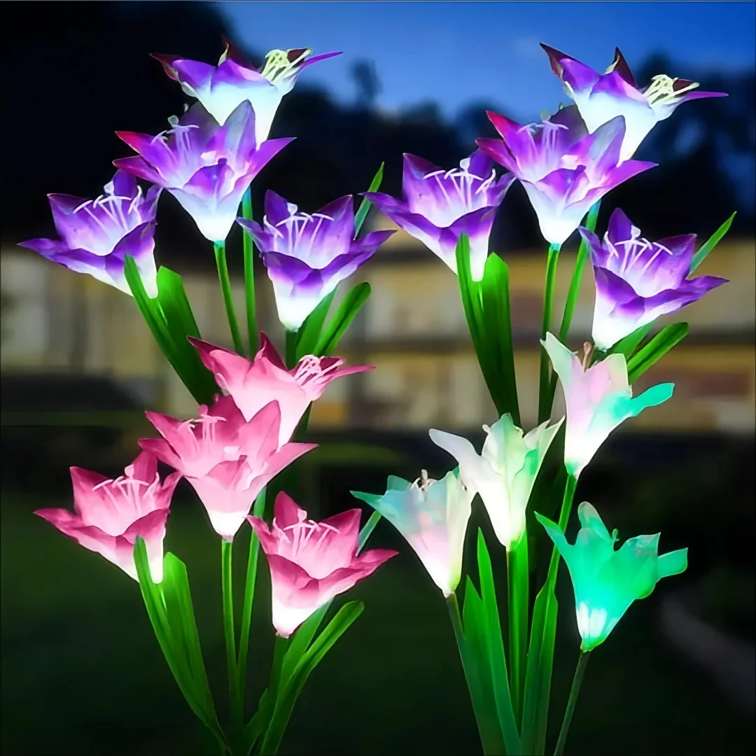 Outdoor Solar Lights With Flowers Ip65 Waterproof Adjustable For Garden Pathway Patio Landscape Decor Dropshipping