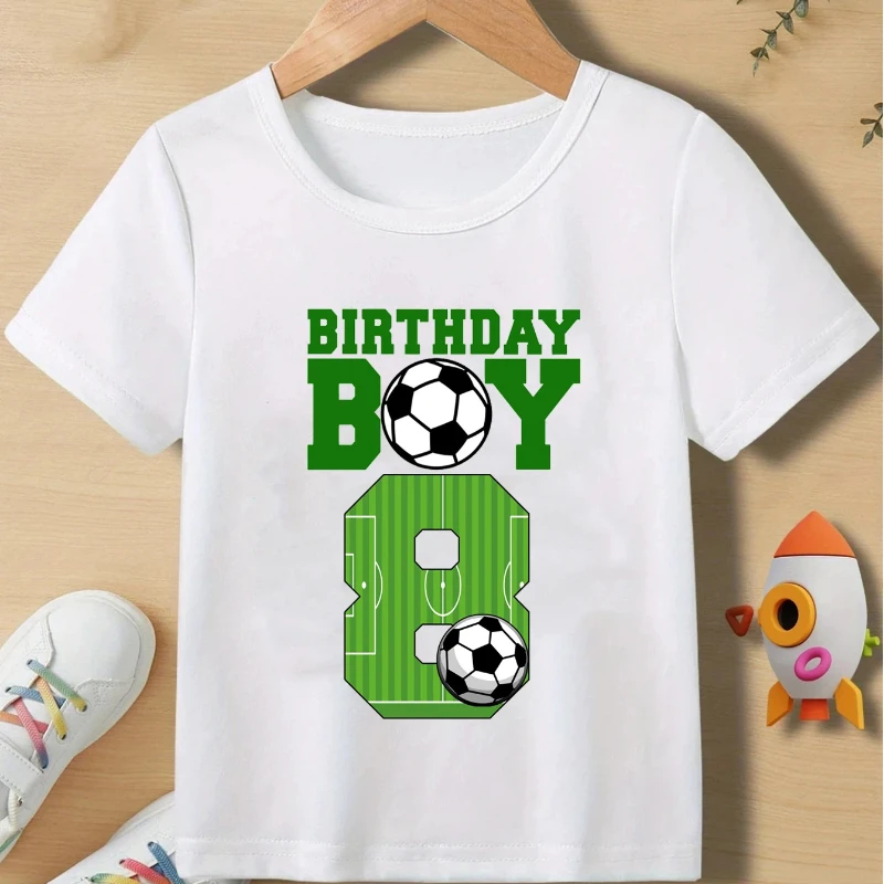 T-Shirts mit Fußball-Aufdruck für Jungen zum Geburtstag, Sommer, lässige Mode, bequeme Oberteile für Kinder, Rundhalsausschnitt, kurzärmelige T-Shirts – Detail 4