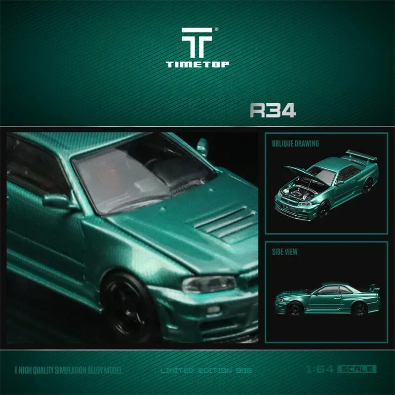 Time Top 1:64 GTR R34 Metallic green limited999 Diecast Model Car