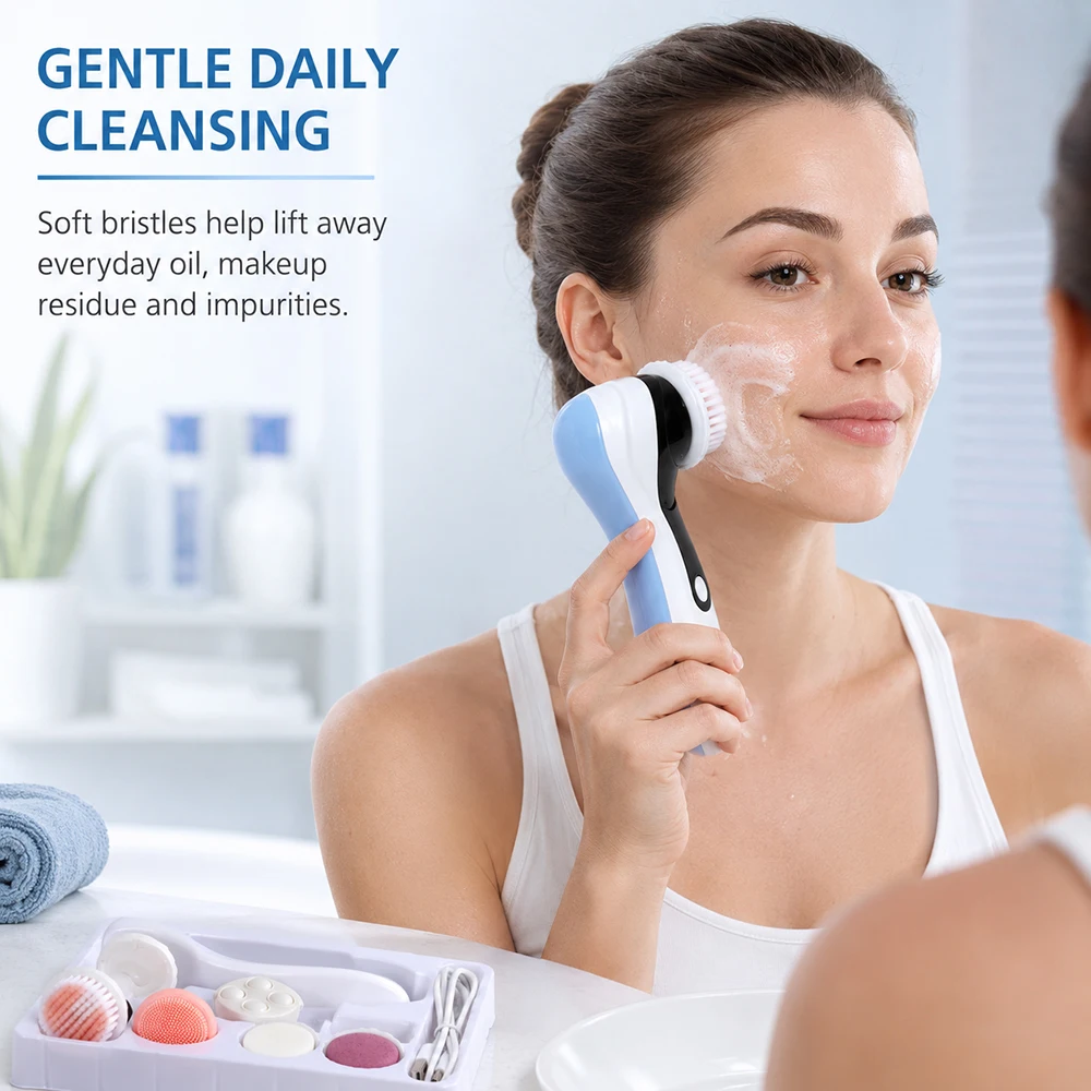 5 IN 1 Electric Facial Cleaner Face Cleansing Brush Wash Machine Spa Skin Care Massager Blackhead Cleaning Facial Cleanser Tools