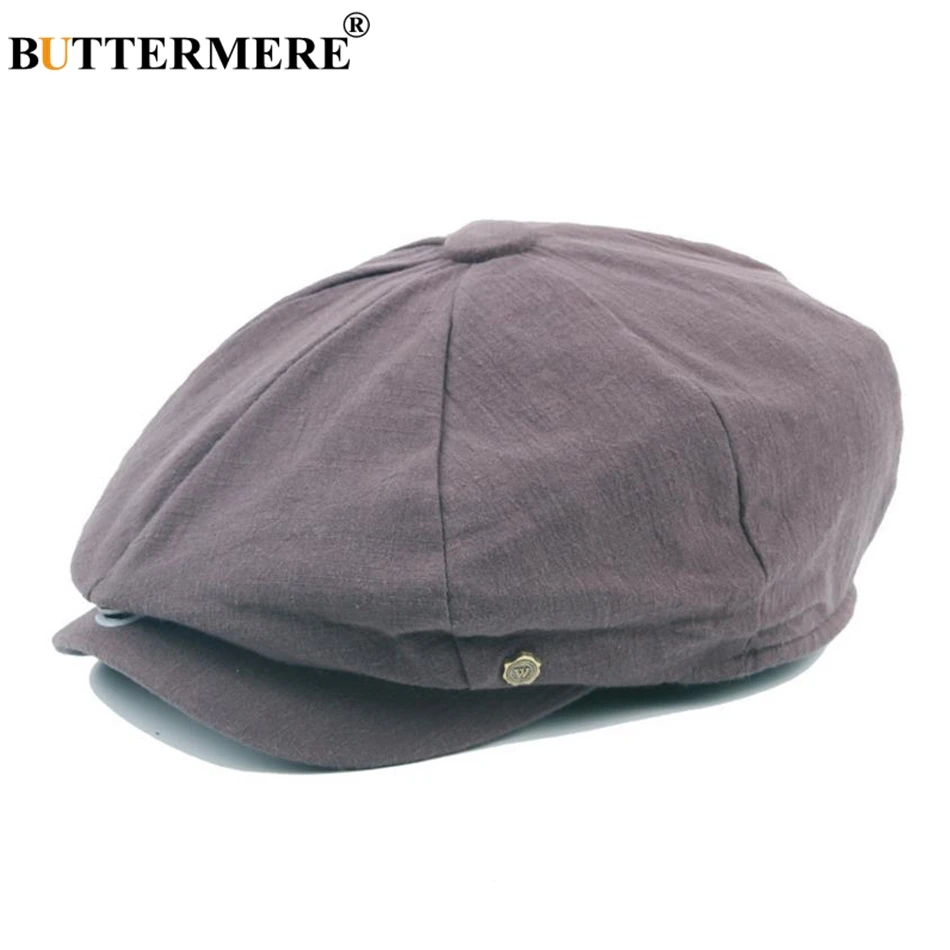 BUTTERMERE Cotton Newsboy Cap Men Women Octagonal Hat Navy Solid Spring Vintage Newspaper Caps 2024 New Korean Painters Beret