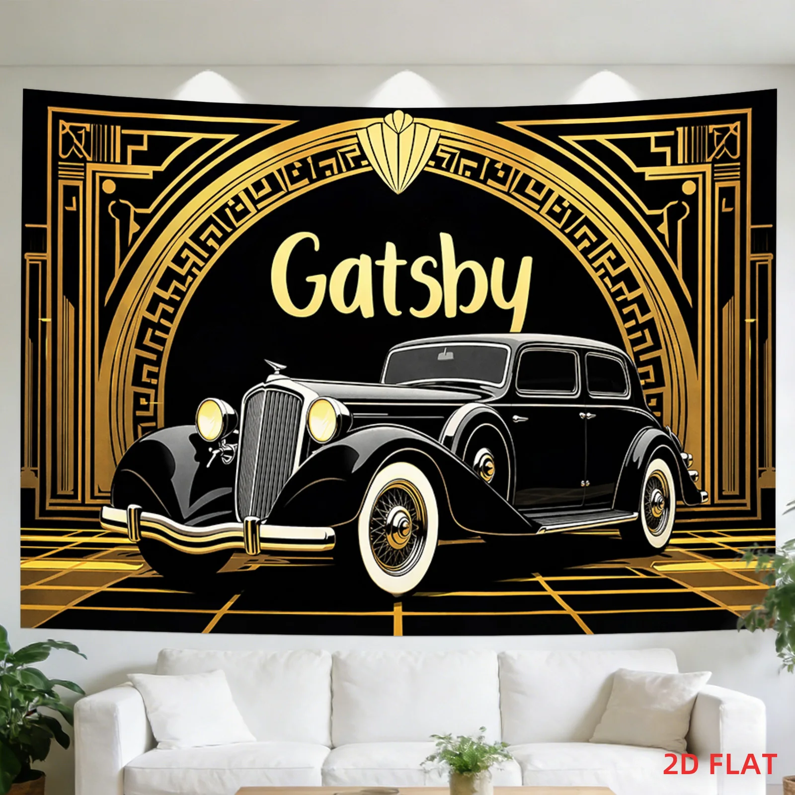 Art Deco Gatsby Tapestry Vintage Car Wall Hanging Roaring Twenties Jazz Age Luxury Decor Poster Home Room Man Cave Artwork