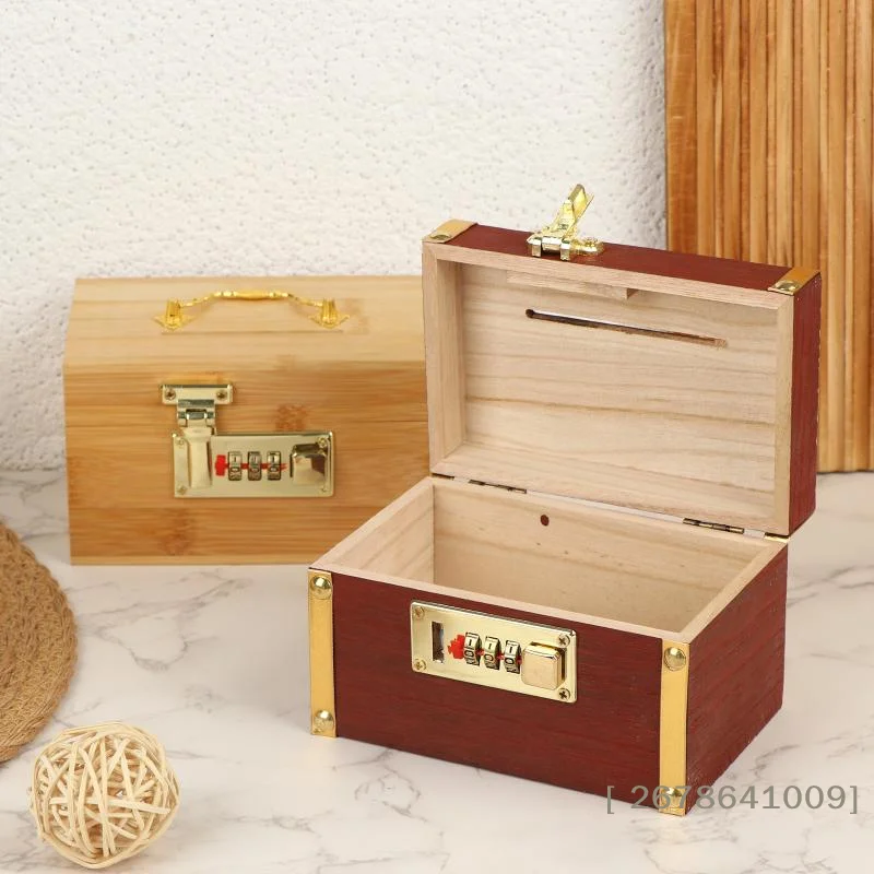 ⚑Vintage Wooden Treasure Chest with Combination Lock,Storage Box and Piggy Bank for Kids,Home Storage Gadget Safe And Anti-Theft