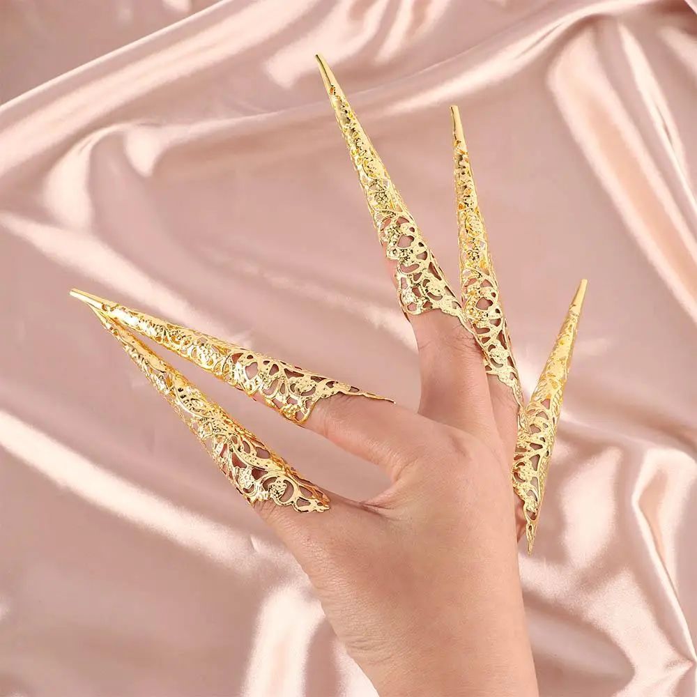 

Floral Queen Costume Antique Style Nail Rings Set Belly Dance Accessories Knuckle Rings Finger Tip Protection