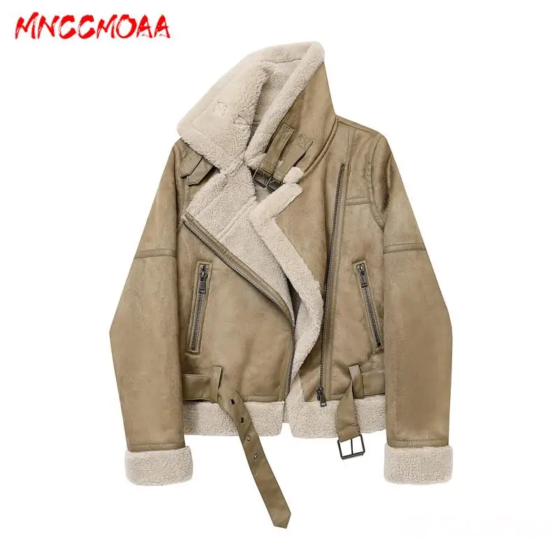 

MNCCMOAA 2024 High Quality Winter Women Fashion Thick Warm Lambwool Jacket Coat Female Solid Color Casual Zipper Outwear Ladies