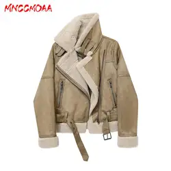 MNCCMOAA 2024 High Quality Winter Women Fashion Thick Warm Lambwool Jacket Coat Female Solid Color Casual Zipper Outwear Ladies