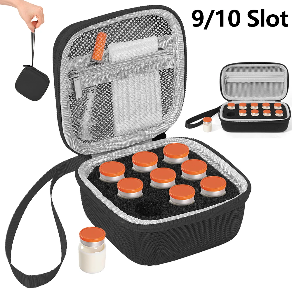 9/10 Slot Insulin Vial Carrying Case Peptide Vial Travel Box Vials Hard Shell Storage Bag for 3/5/10ml Vial Diabetic Supply