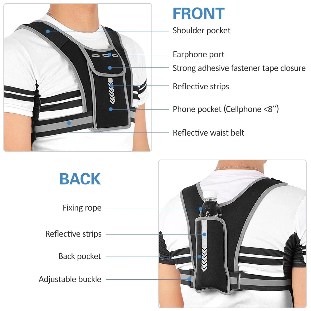 Reflective Running Backpack, Reflective Sport Vest, Multifunctional Water Bottle Bags for Outdoor Exercise, Riding, Hiking, 1Pc