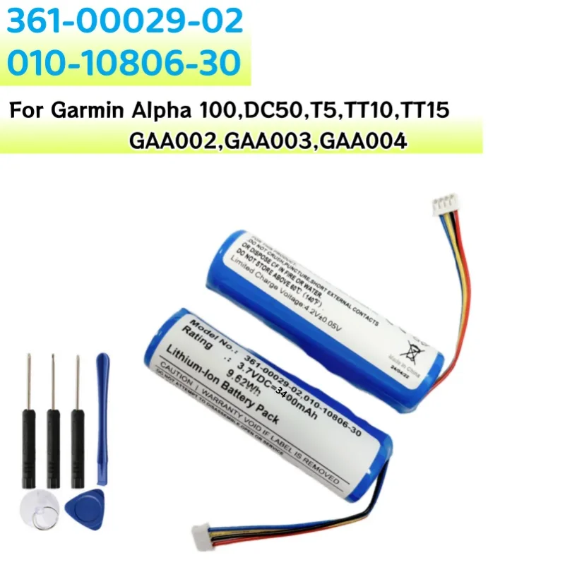 New 361-00029-02 Battery For Garmin DC50 Alpha100,Garmin T5, TT10, TT15 GAA002 3.7V 3400mAh Battery + Free Tools